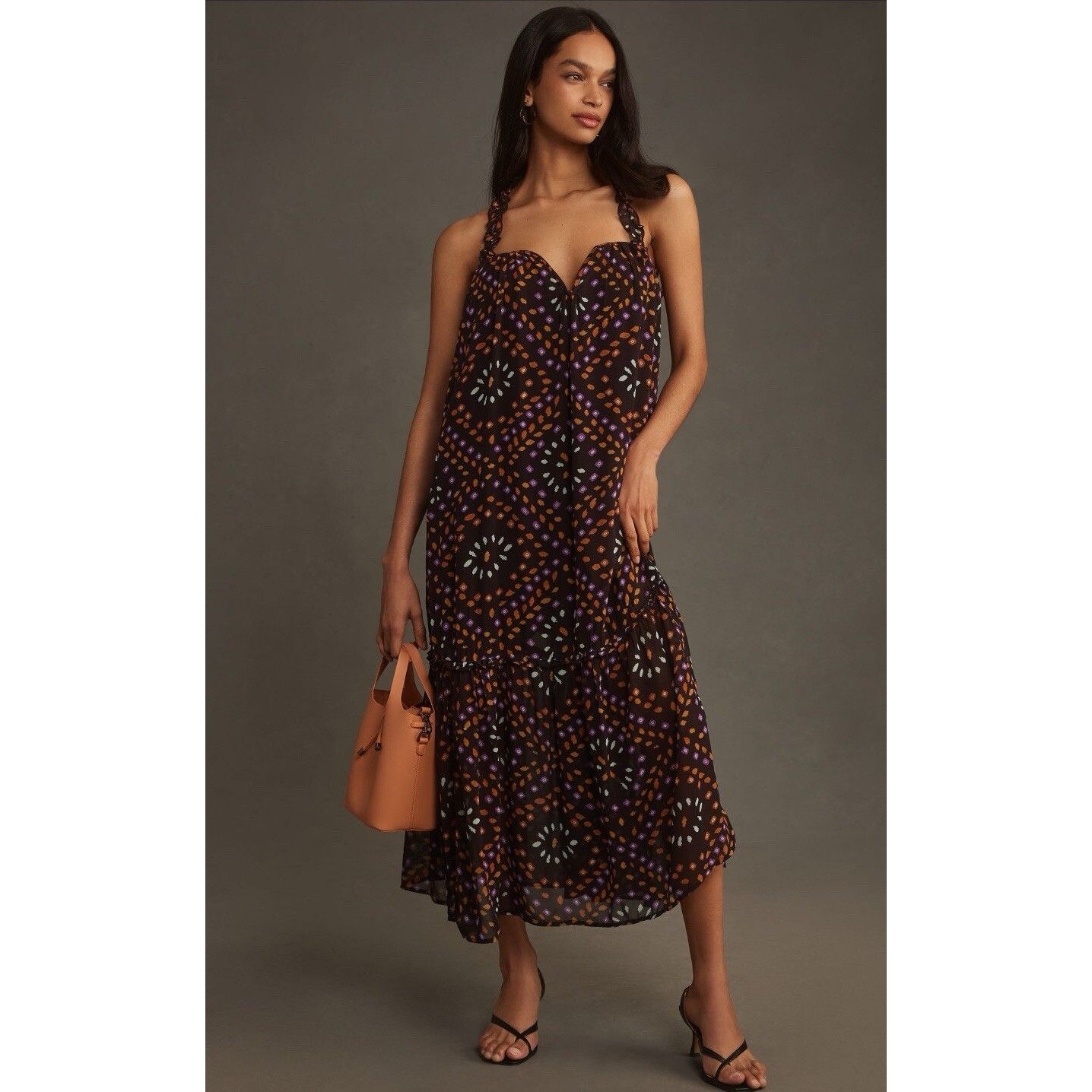 Anthropologie Midi Dress Floral Sleeveless Chiffon Preppy Vacay Boho Medium Nwt